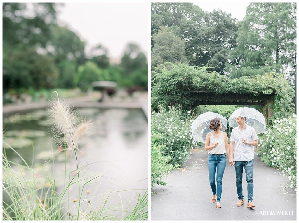 brooklyn botanic garden engagement photographer, rainy day shoot 