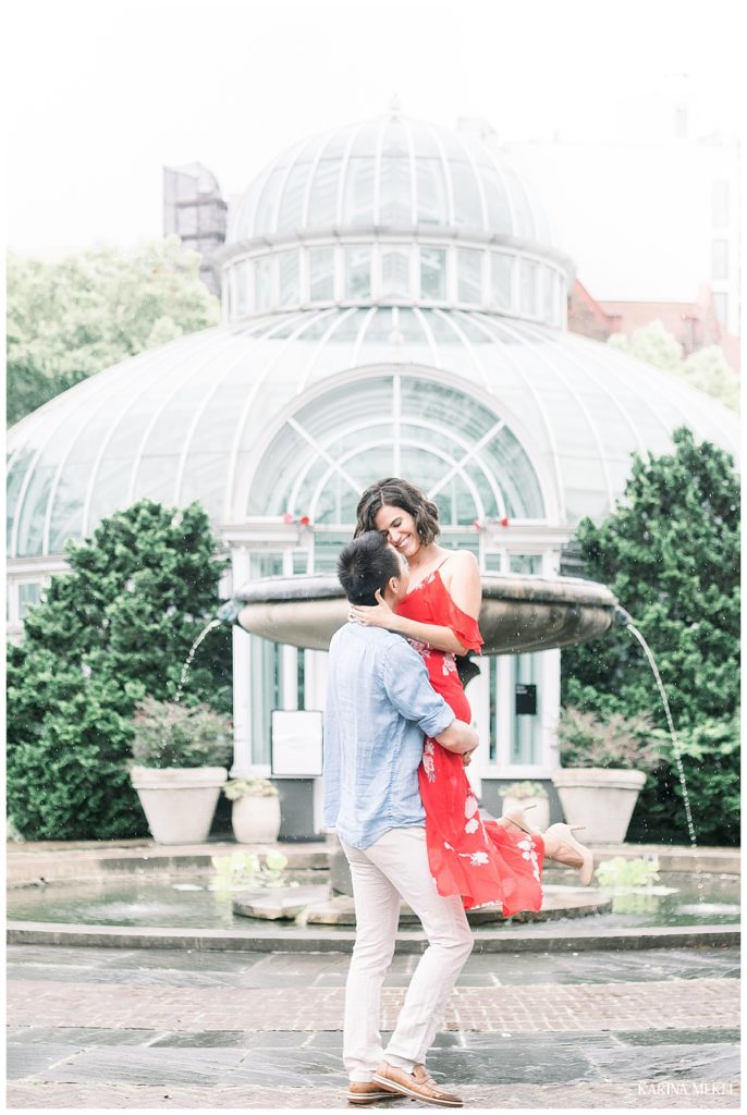 Brooklyn Botanic Garden Engagement Photographer, raining engagement, Brooklyn conservatory wedding photography
