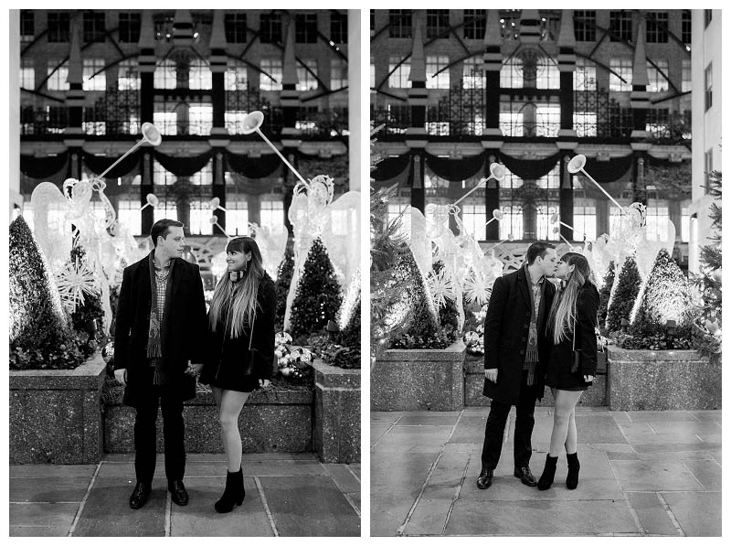 Beautiful couple during Rockefeller Center proposal captured by best NYC proposal photographer, Karina Mekel