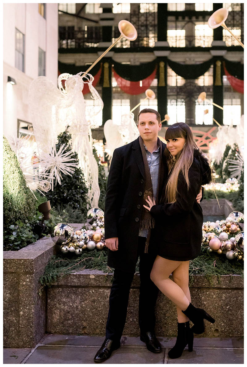 NYC proposal photographer Karina Mekel captures Rockefeller Center proposal during the holidays in NYC
