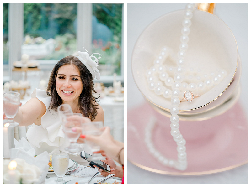 pretty details for bridal tea, pearls in teacup