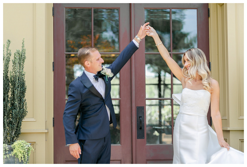 happy bride and groom at french country estate wedding