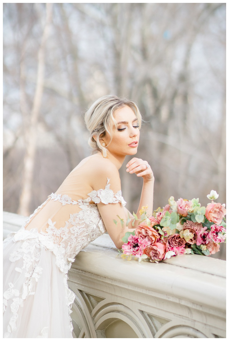 Gorgeous winter NYC bride at Central Park wedding styled shoot in NYC captured by top Central Park wedding photographer Karina Mekel Photography