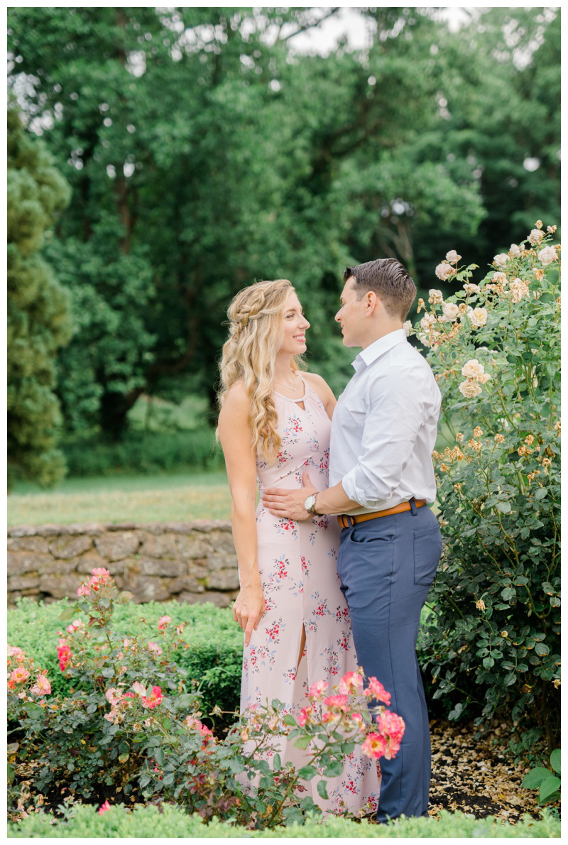 Garden inspired engagement photos in NJ by NJ wedding photographer Karina Mekel at Deep Cut Gardens engagement session in Middletown, NJ
