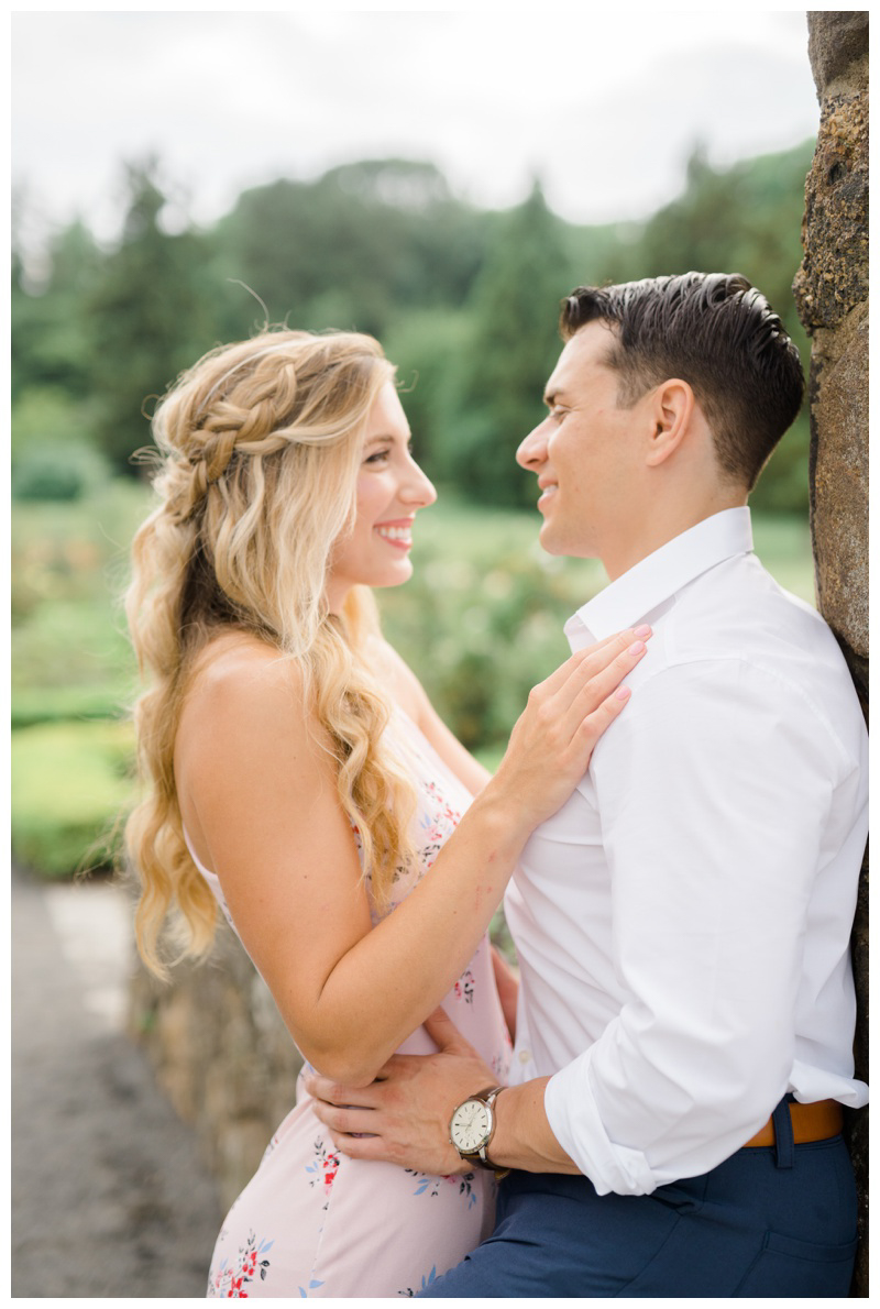 Garden inspired engagement photos in NJ by NJ wedding photographer Karina Mekel at Deep Cut Gardens engagement session in Middletown, NJ