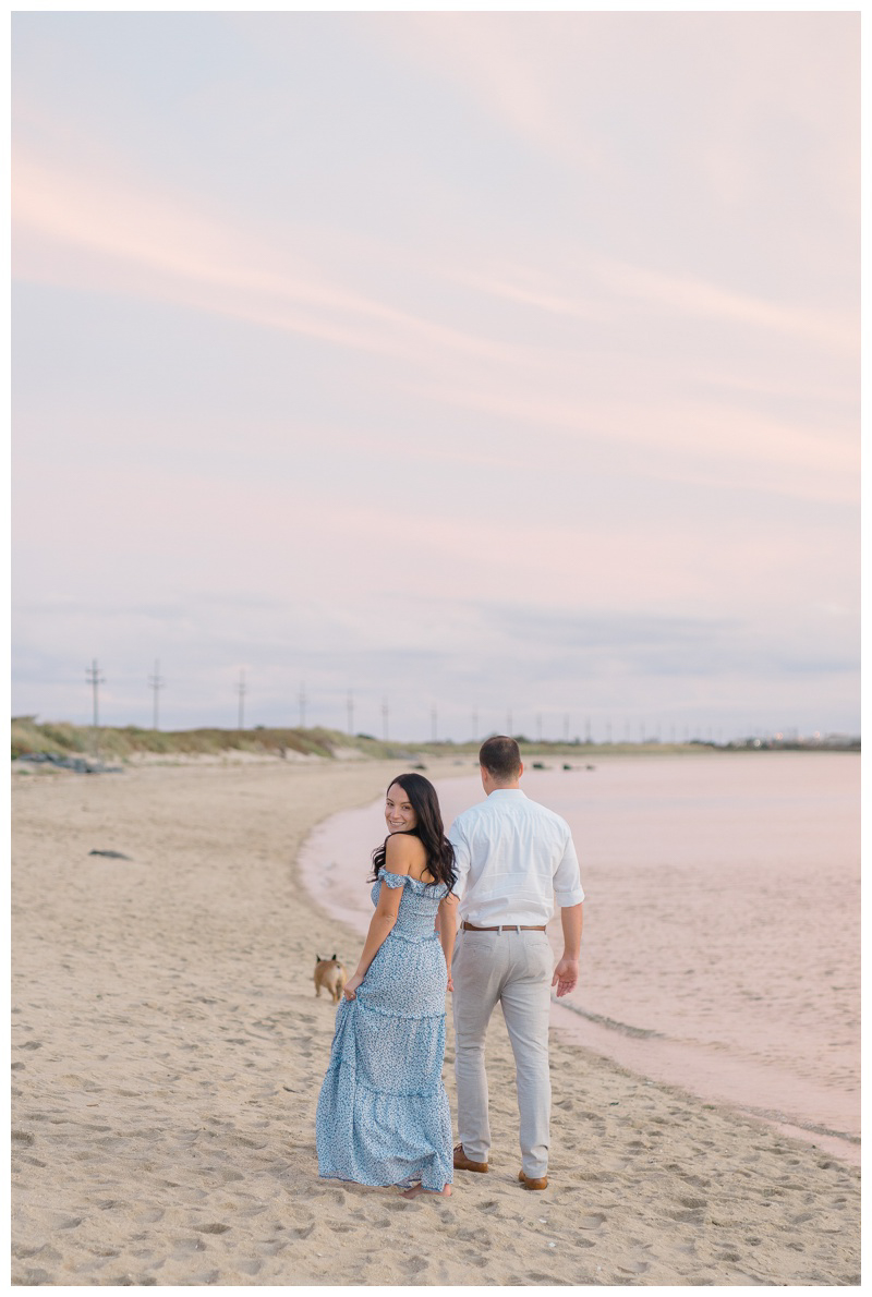 Sweet Sandy Hook engagement photos at NJ beach in the fall captured by NJ wedding photographer Karina Mekel