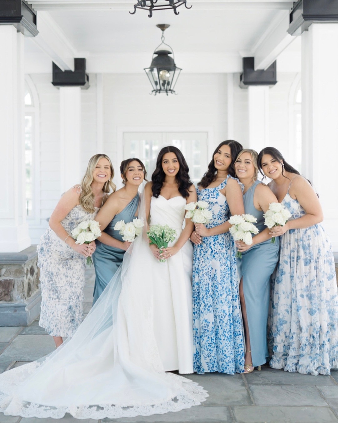 Bridesmaids Mismatched in Blue- Ryland Inn NJ Wedding